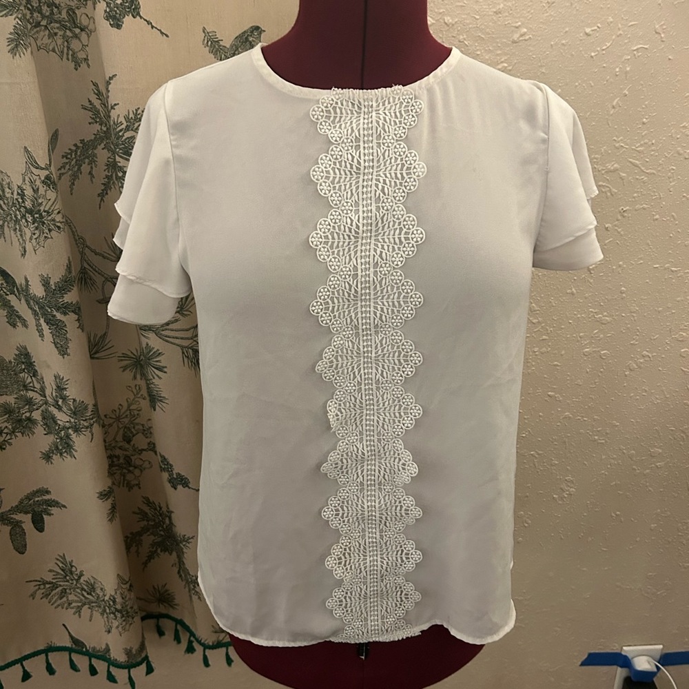 White Chiffon Lace-front Blouse